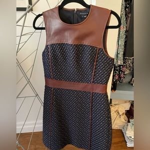 Theory brown leather detail dress